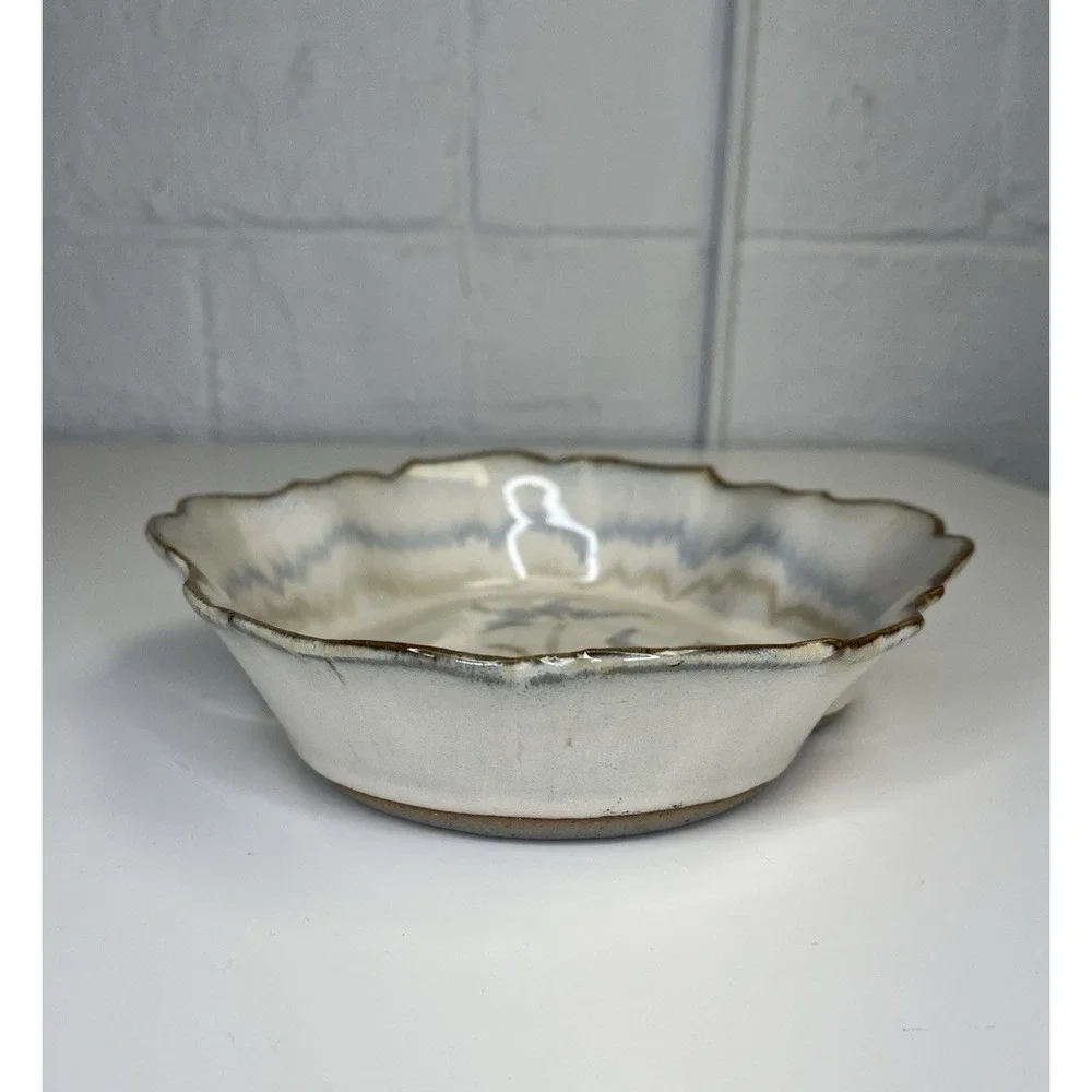 Bay Pottery Scalloped Edge Bowl Tray Platter Oyster Floral‎ Virginia Art Pottery